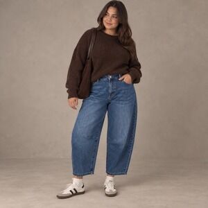 New Max High Rise Barrel Jeans 16P Petite Crop Wide Leg Medium Wash NWT